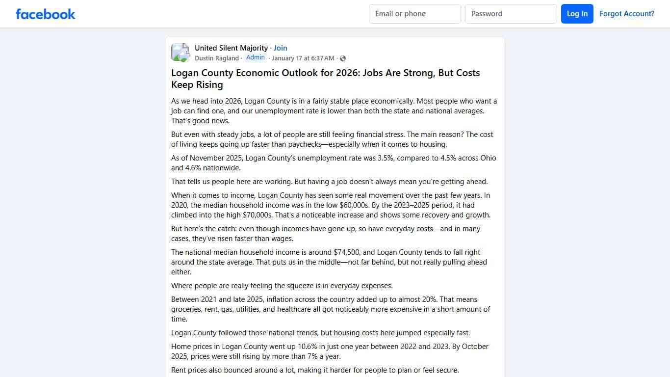 United Silent Majority Logan County Economic Outlook for 2026: Jobs Are Strong, But Costs Keep Rising Facebook
